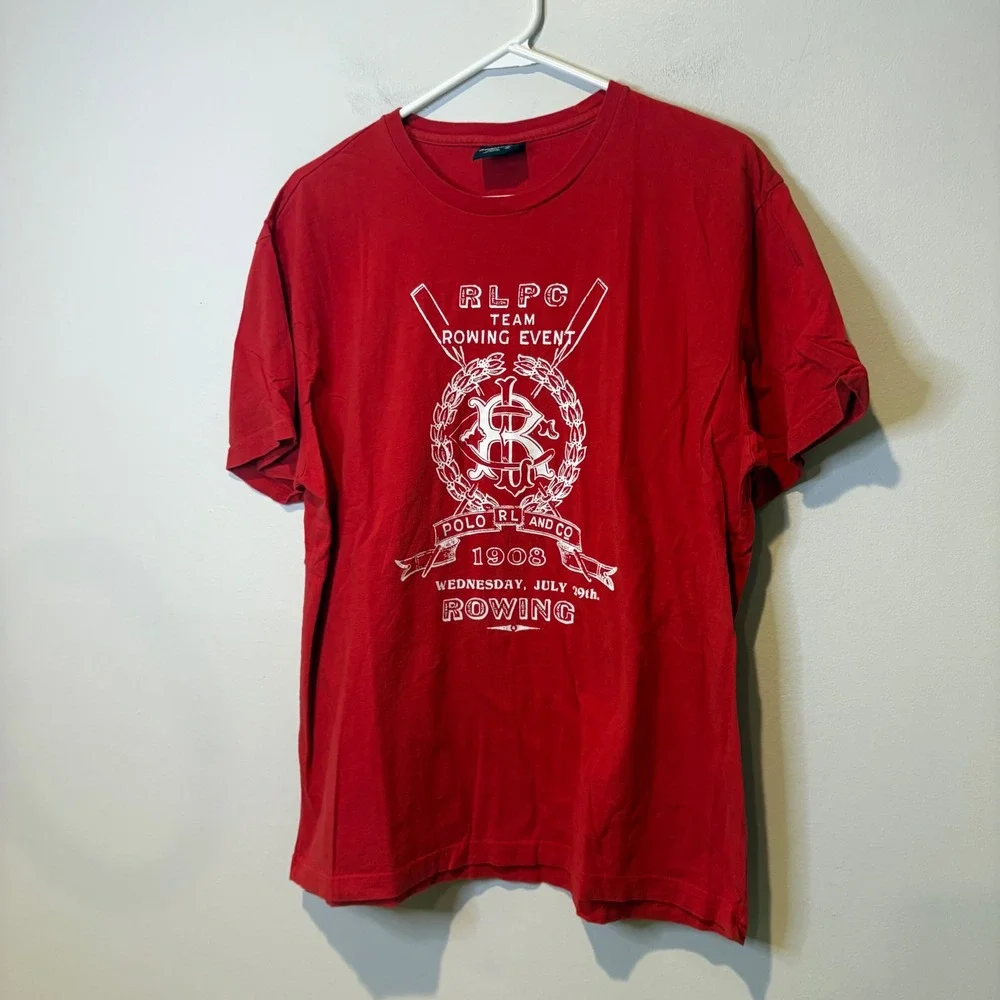 Vtg Polo Ralph Lauren RLPC Team Rowing Event‎ Red Cotton T Shirt Mens Size M